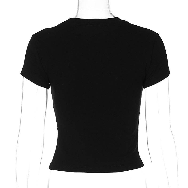 Women Typography Printed Round Neck Short Sleeves Top