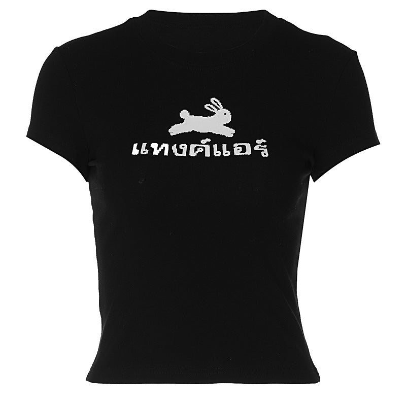 Women Typography Printed Round Neck Short Sleeves Top
