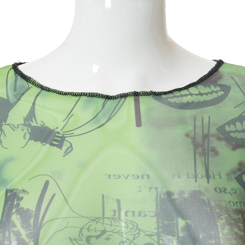boat neck Bell Sleeves abstract printed top