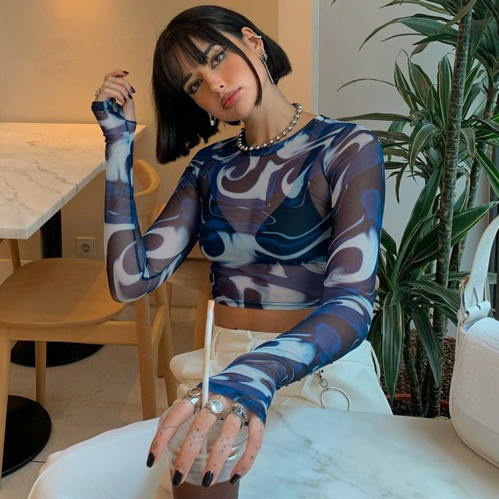 Printed Net Styled Back Top