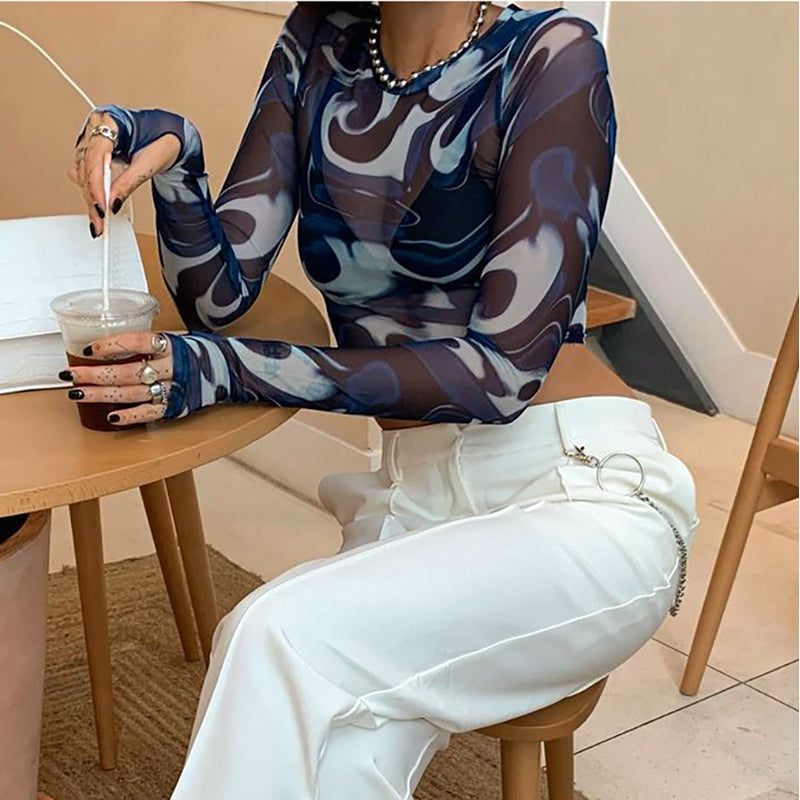 Printed Net Styled Back Top