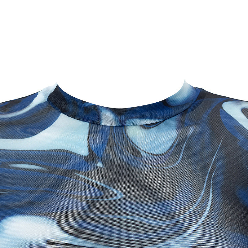 Printed Net Styled Back Top