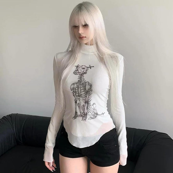 Print Extended Sleeves Net Top