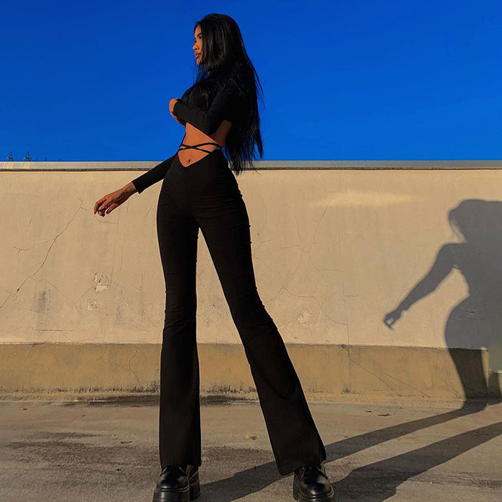 Women Solid Mid Rise Slim Fit Bootcut Trousers