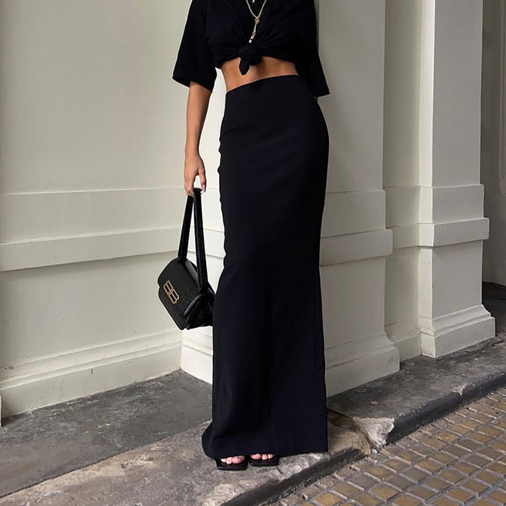Women Solid Flared Maxi Skirt
