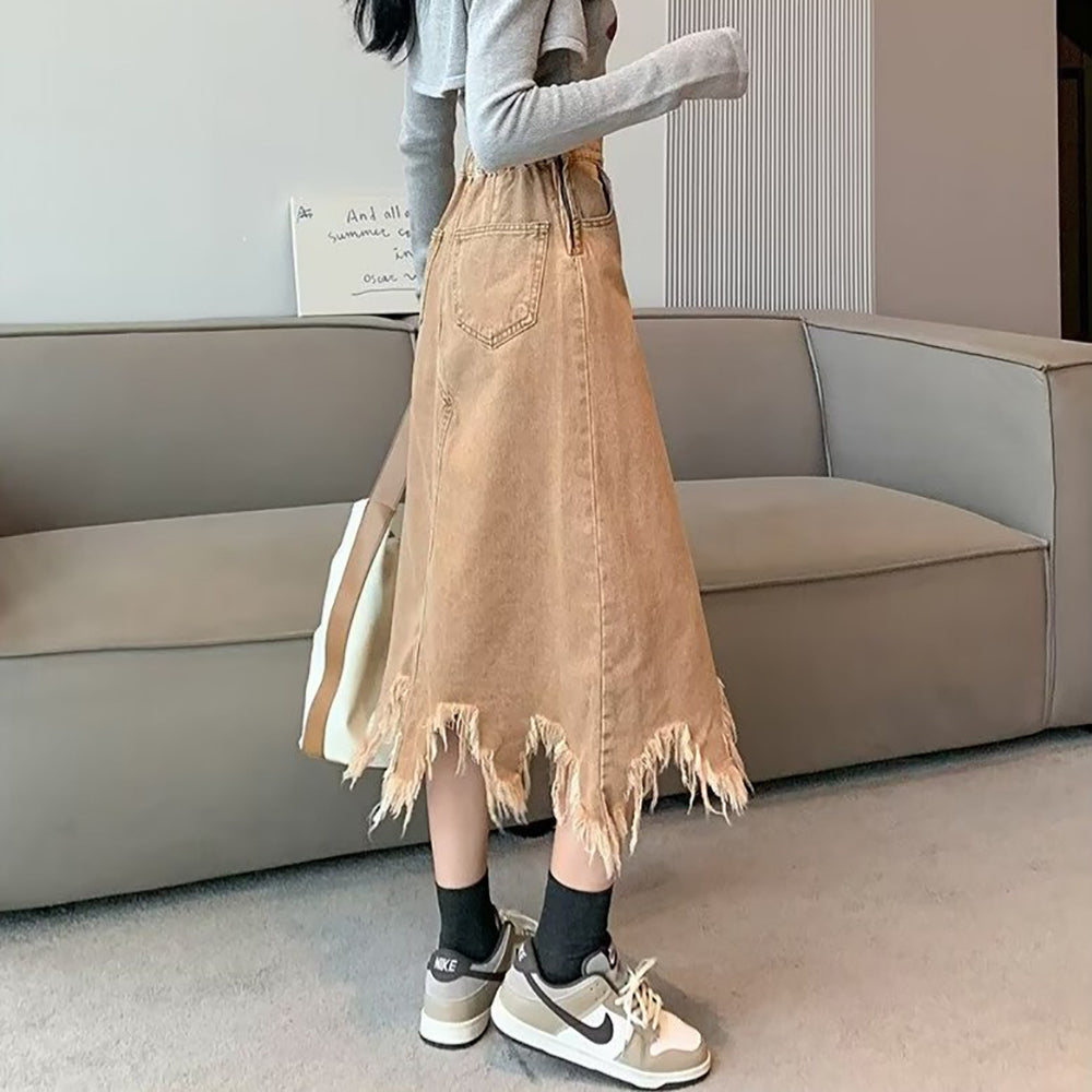 Women Solid Flared Midi Skirt