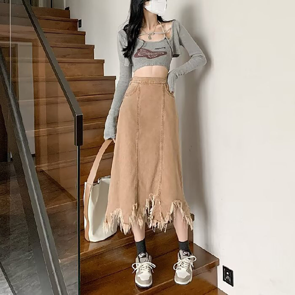 Women Solid Flared Midi Skirt