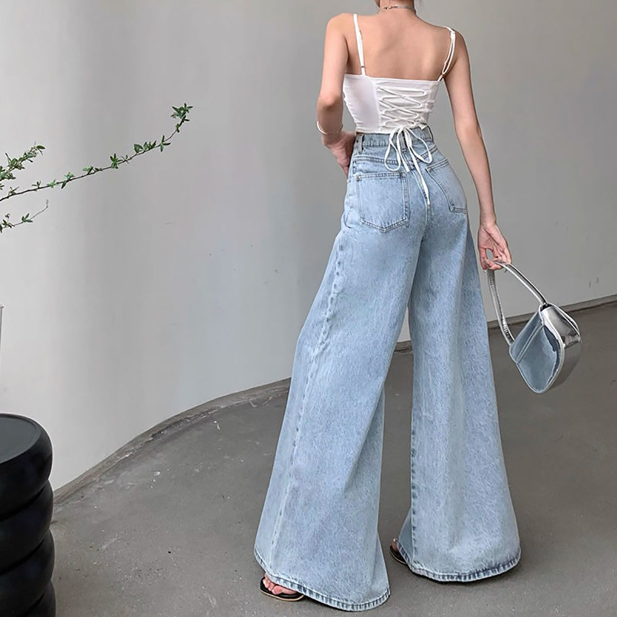 Women Wide Leg Heavy Fade Jeans