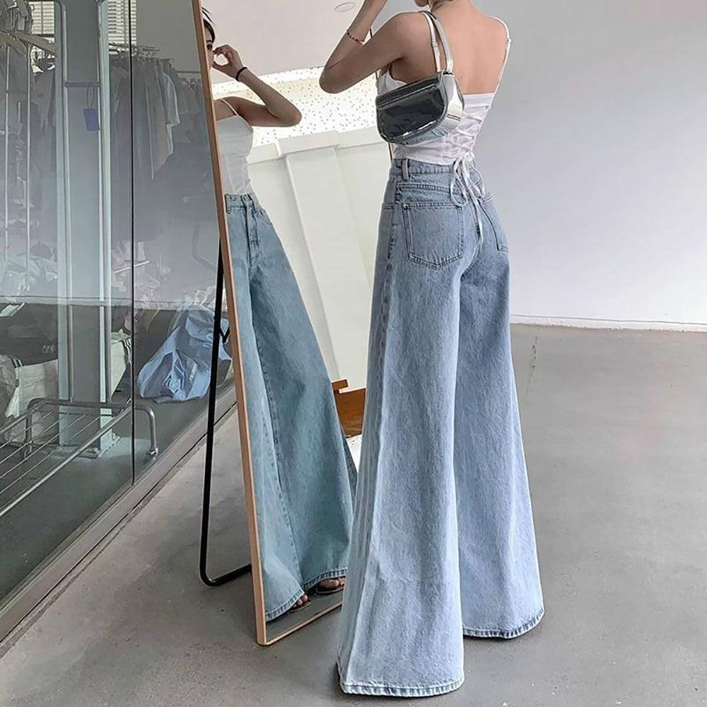 Women Wide Leg Heavy Fade Jeans