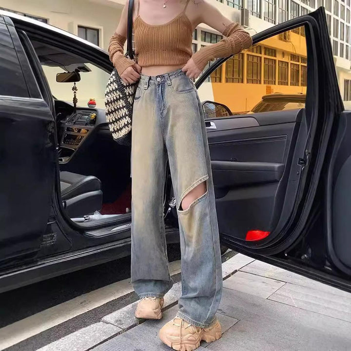 Women Flared Slash Knee Jeans