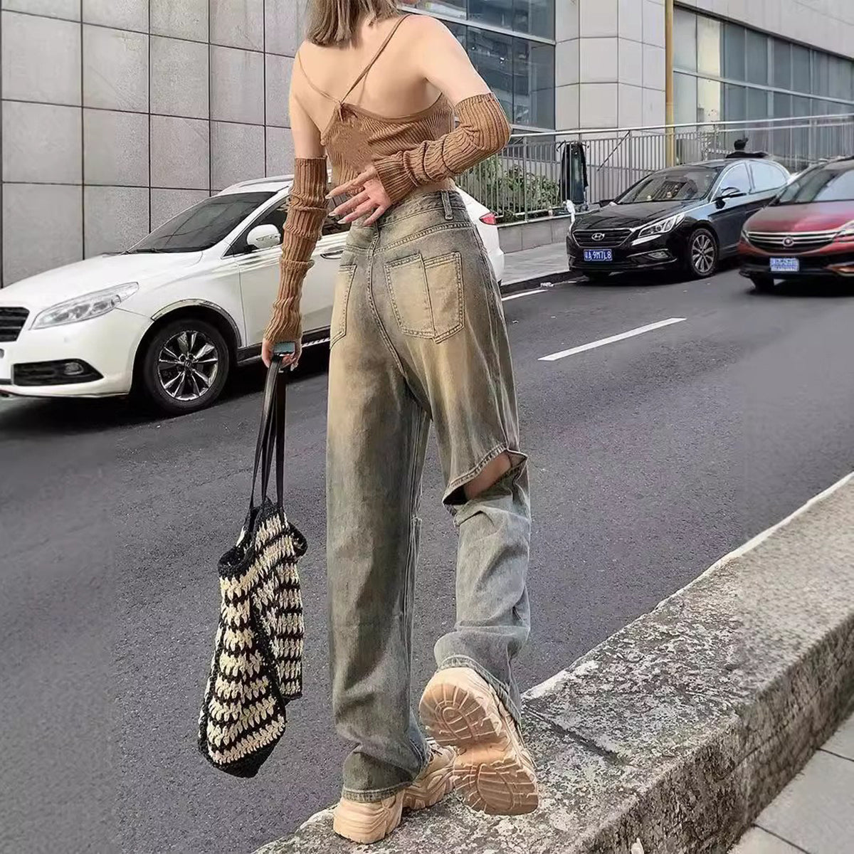 Women Flared Slash Knee Jeans