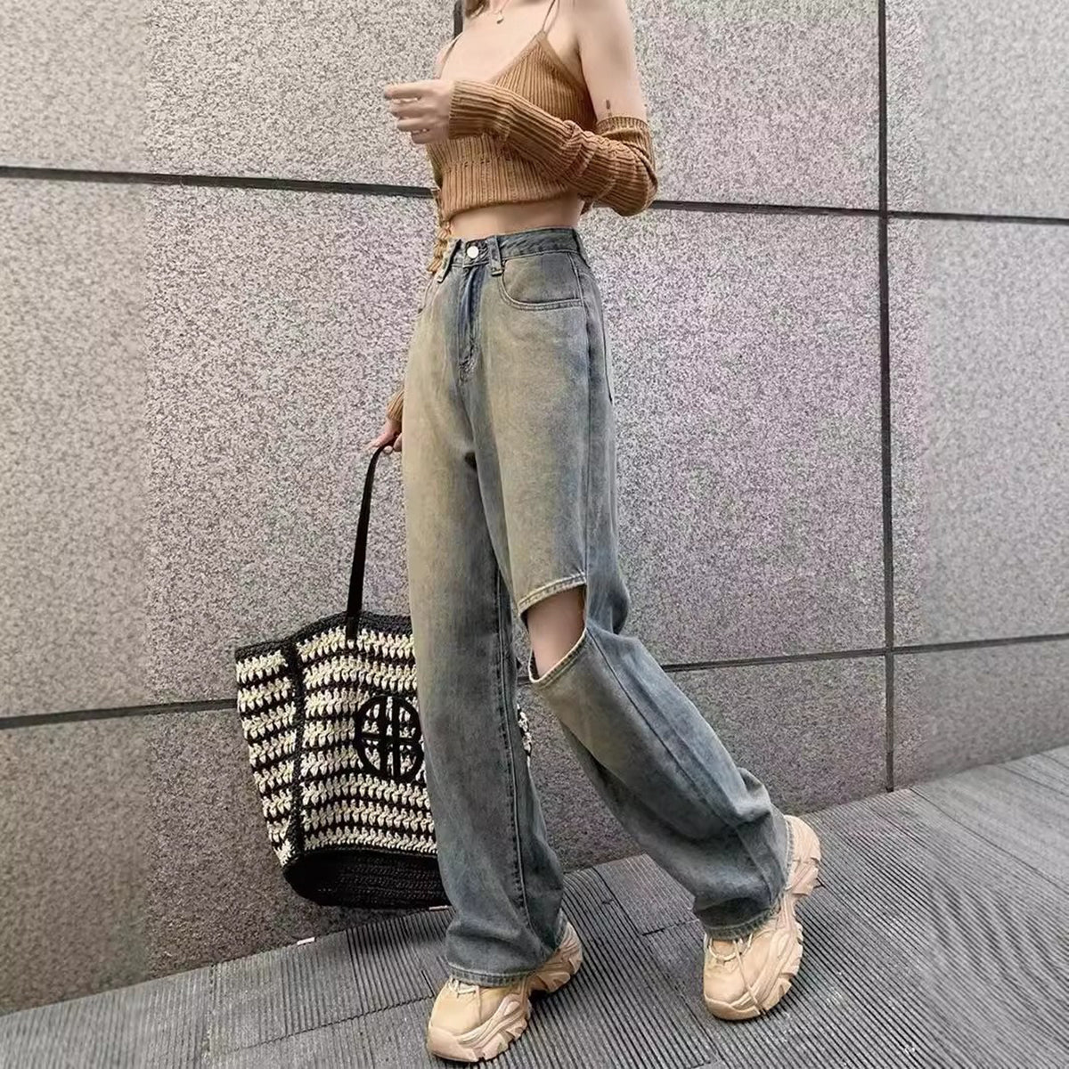 Women Flared Slash Knee Jeans