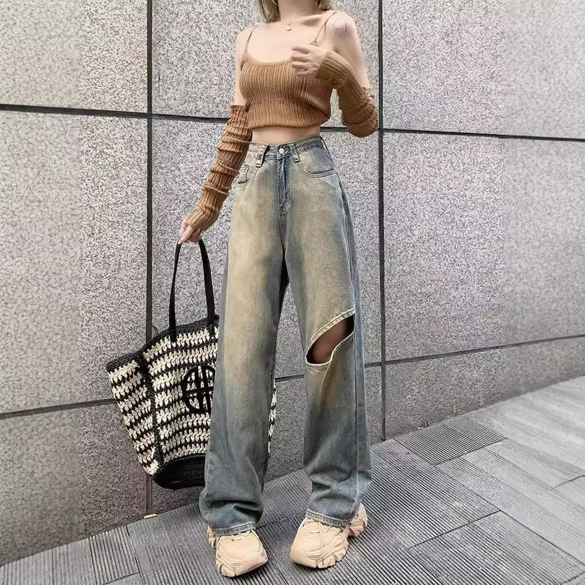 Women Flared Slash Knee Jeans