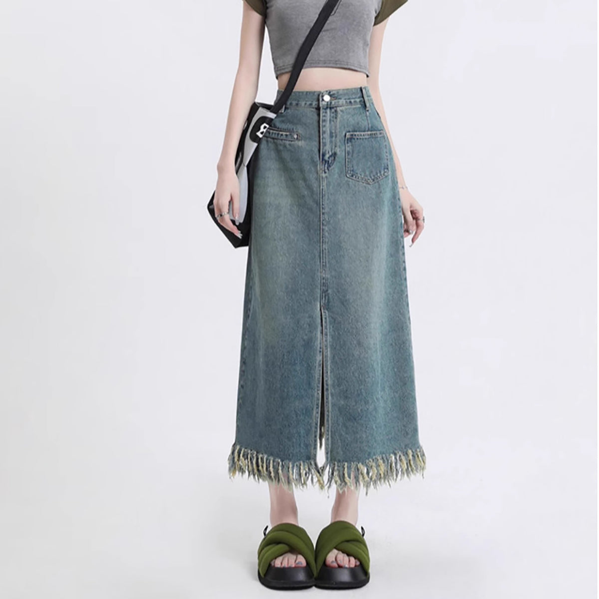 Women Solid Straight Midi Skirt