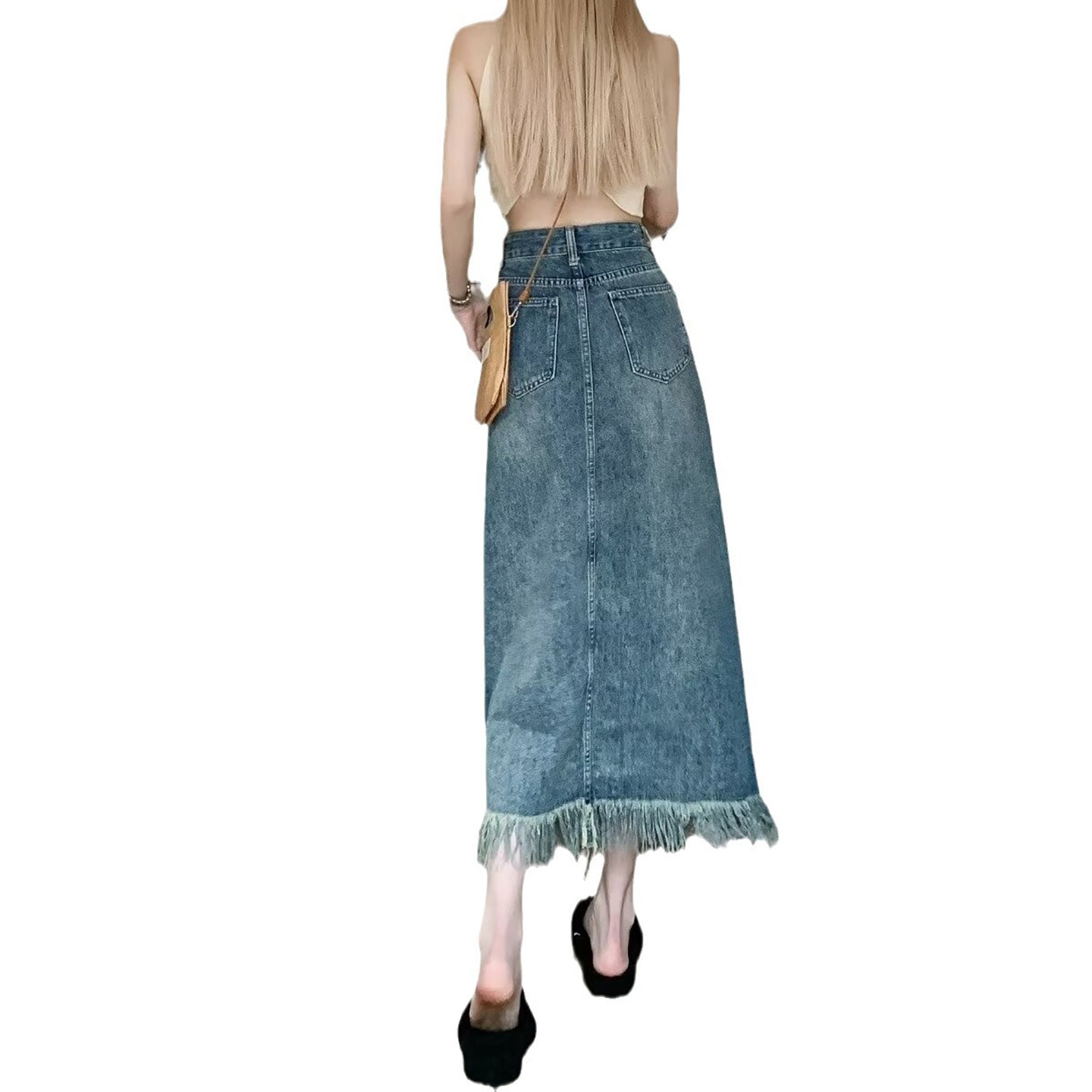 Women Solid Straight Midi Skirt