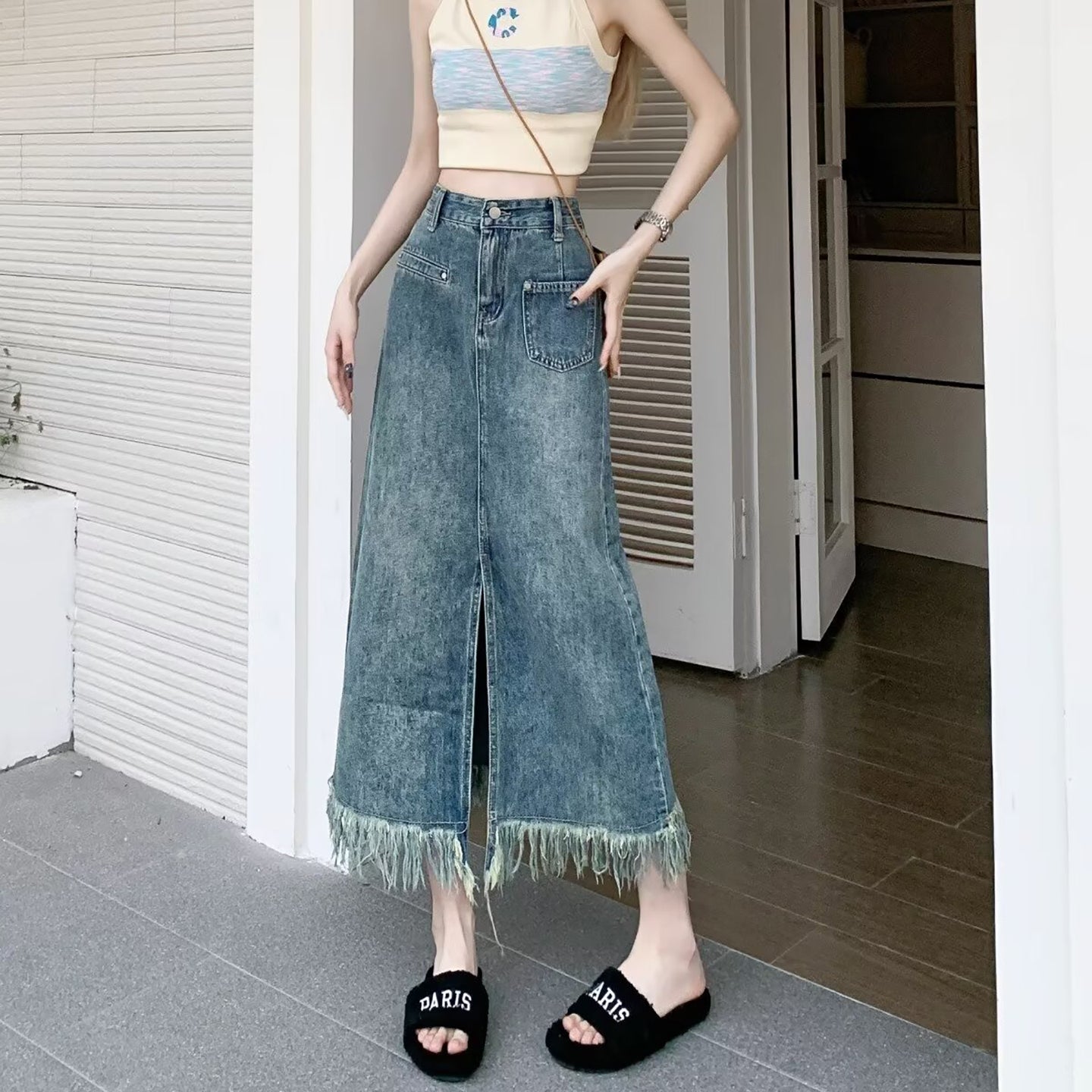 Women Solid Straight Midi Skirt