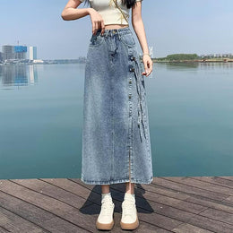 Women Denim A-Line Midi Skirts