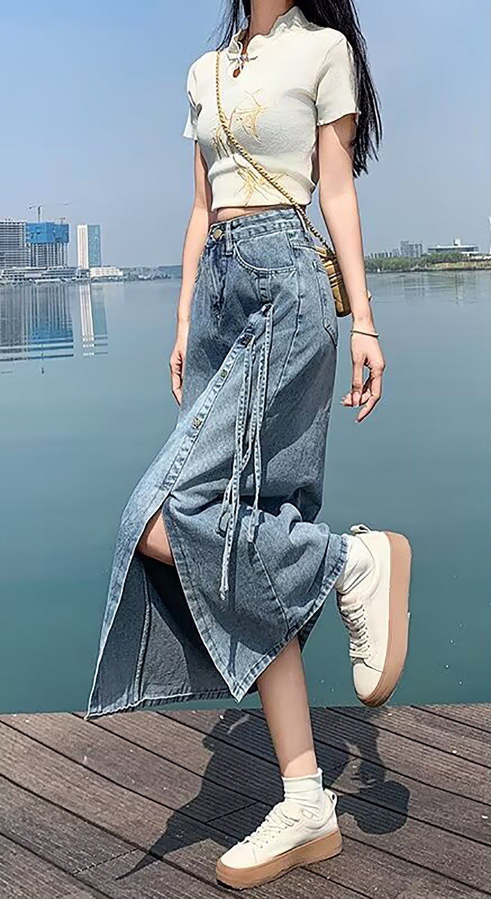 Women Denim A-Line Midi Skirts