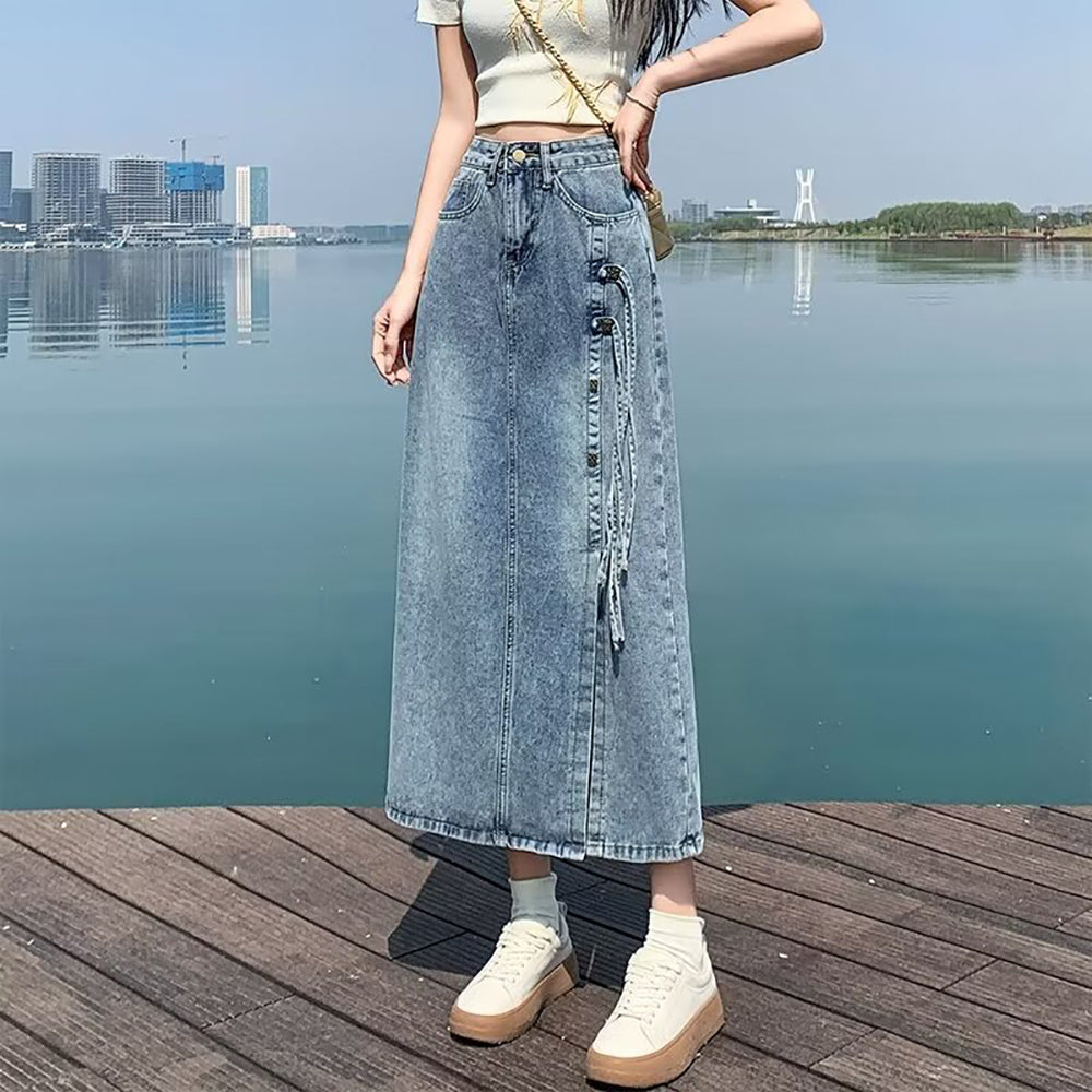 Women Denim A-Line Midi Skirts
