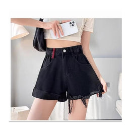 Women High-Rise Colourblocked Denim Shorts
