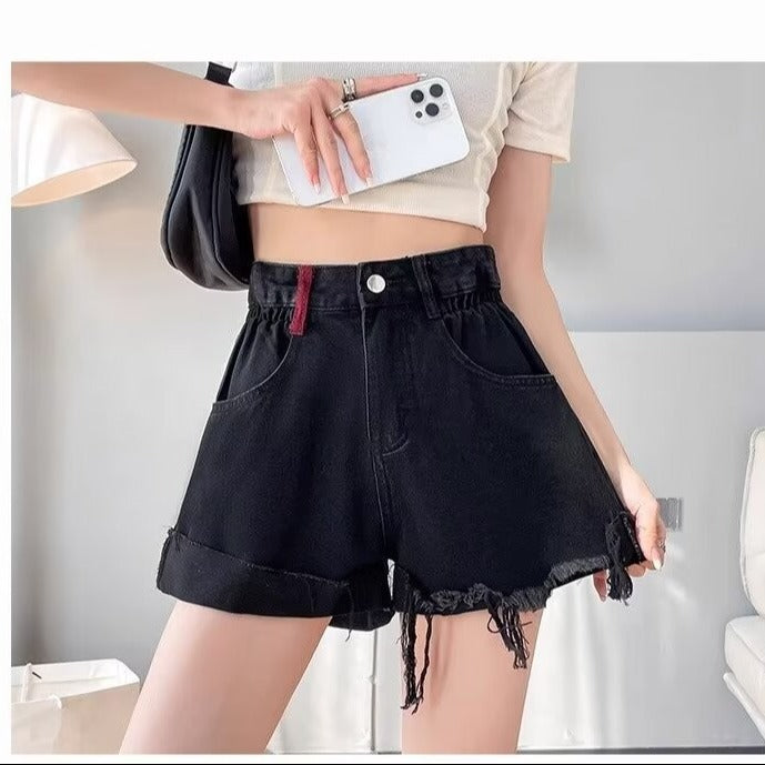 Women High-Rise Colourblocked Denim Shorts