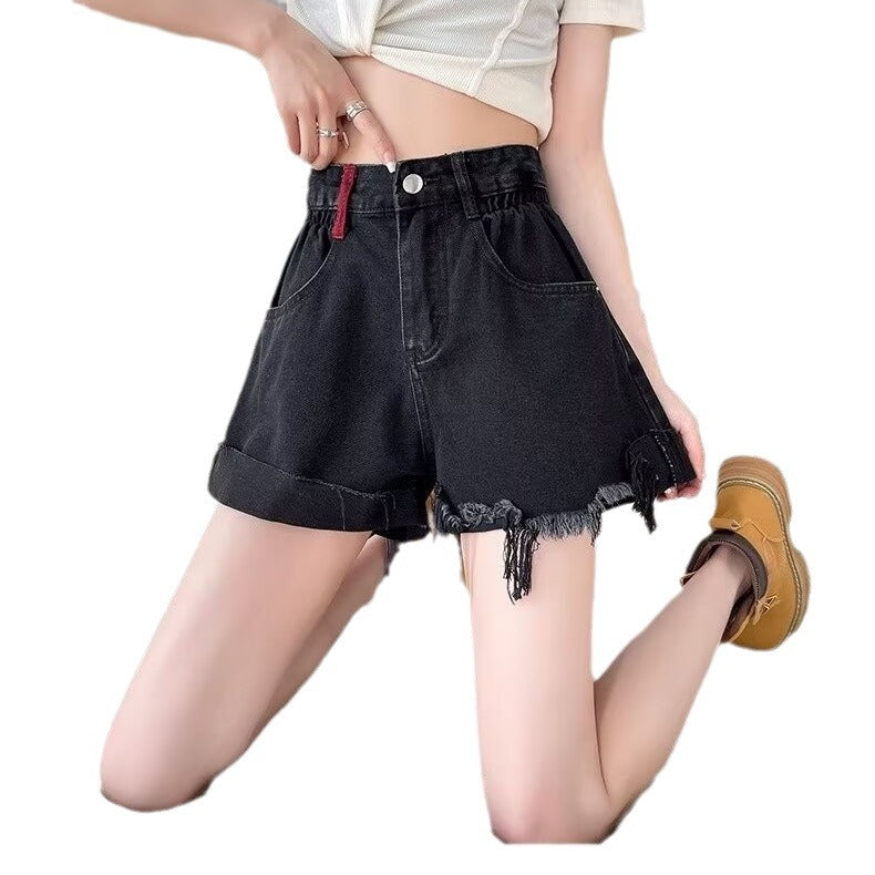 Women High-Rise Colourblocked Denim Shorts