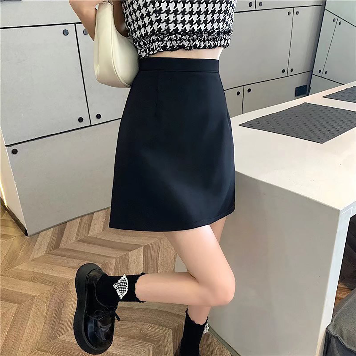 Women Solid A-Line Mini Skirt