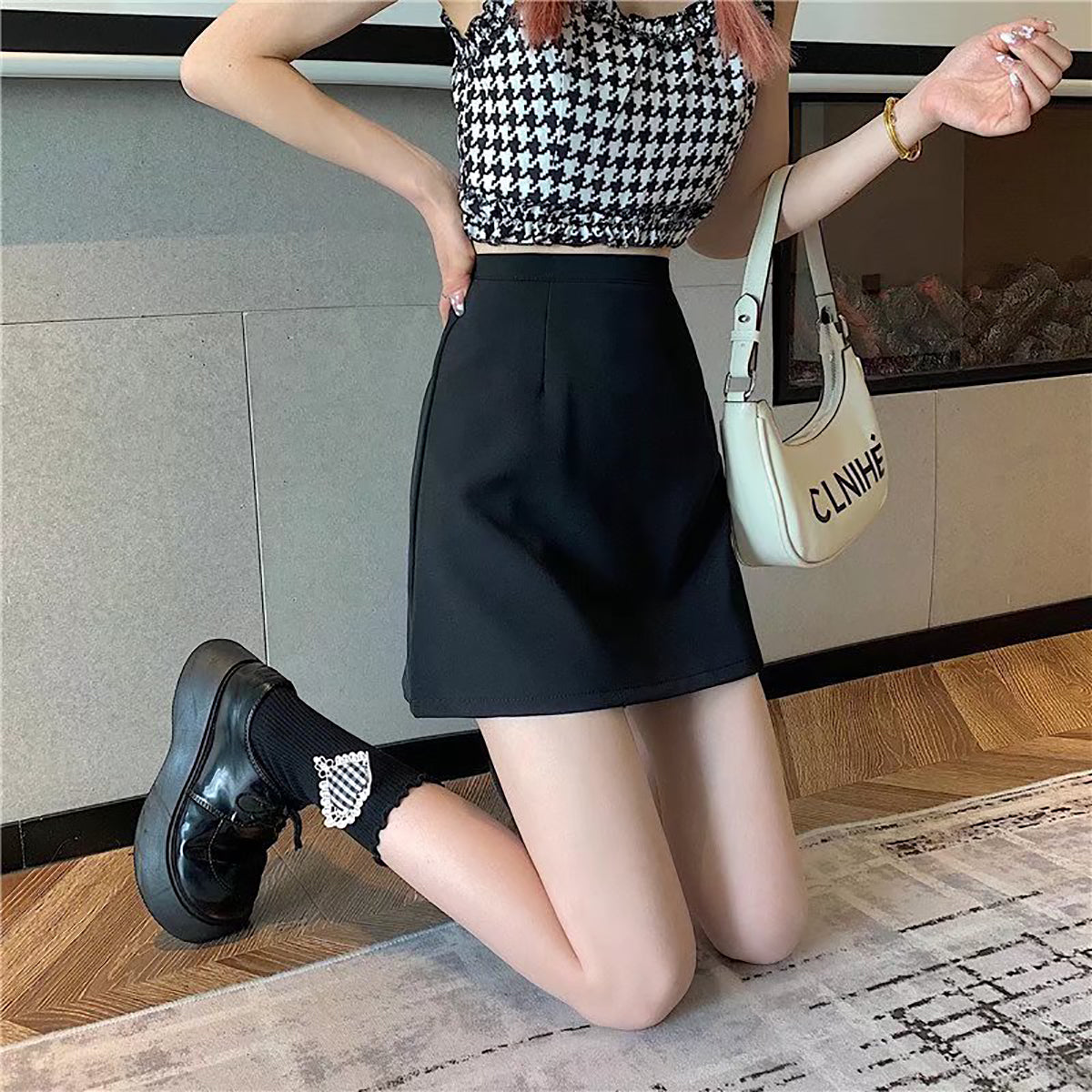Women Solid A-Line Mini Skirt
