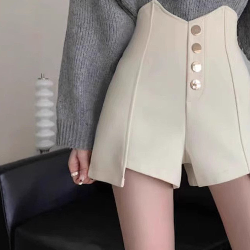 Solid High-Rise Regular Shorts