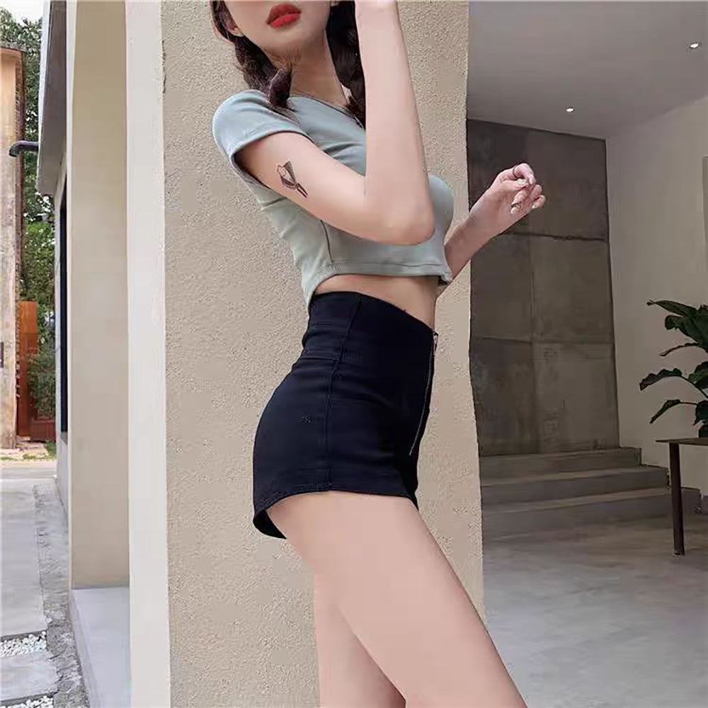 Solid Mid-Rise Hot Pants
