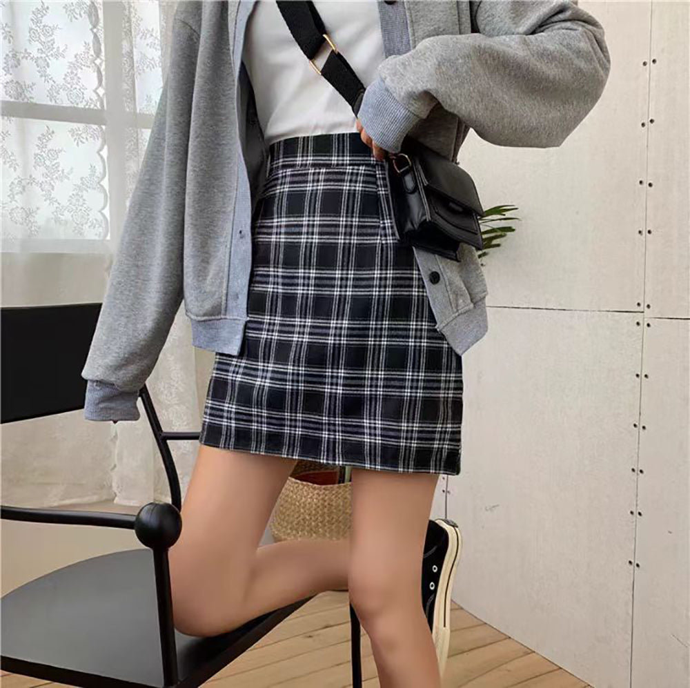 Checked Straight Skirt