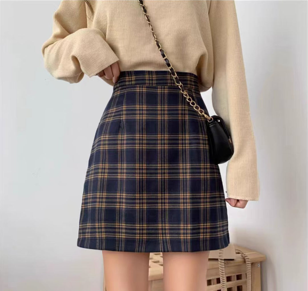 Checked Straight Skirt