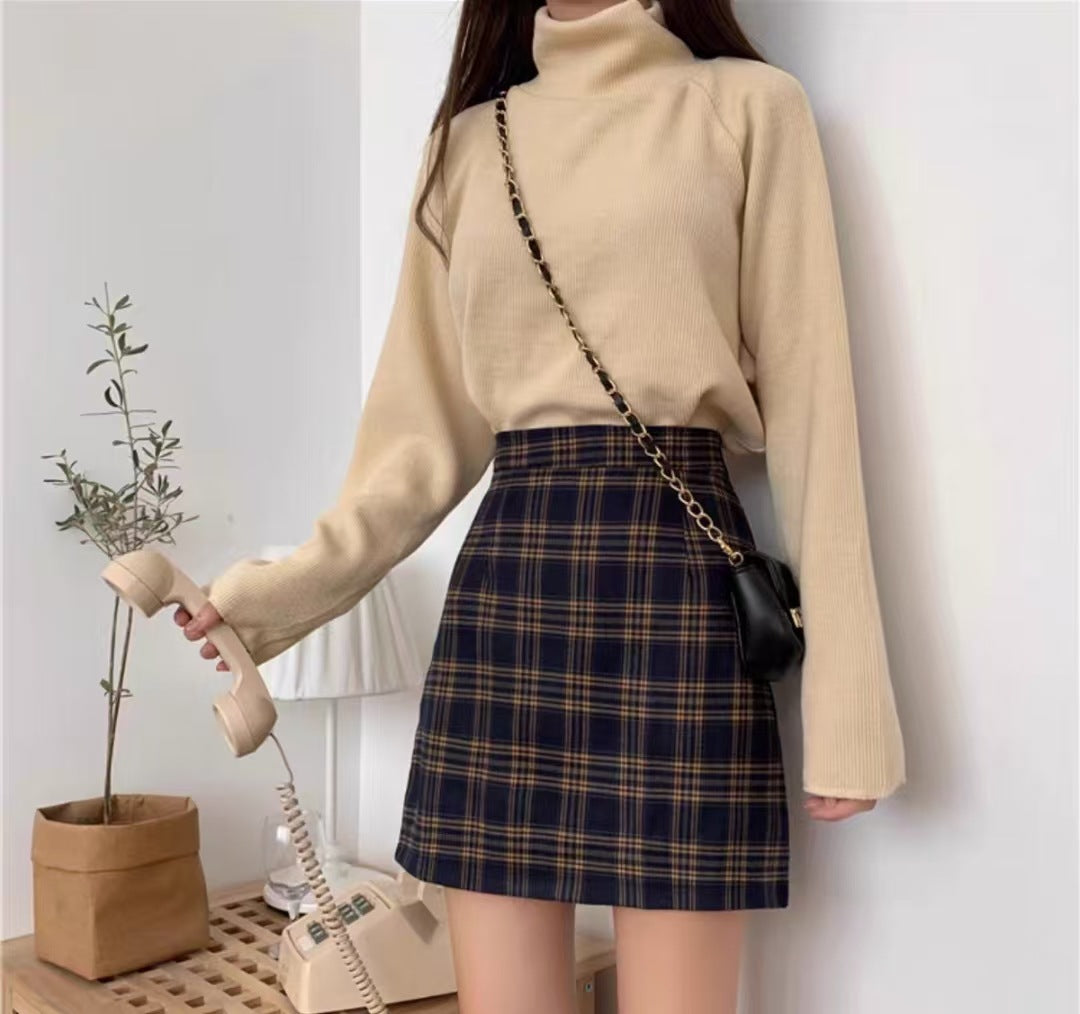 Checked Straight Skirt