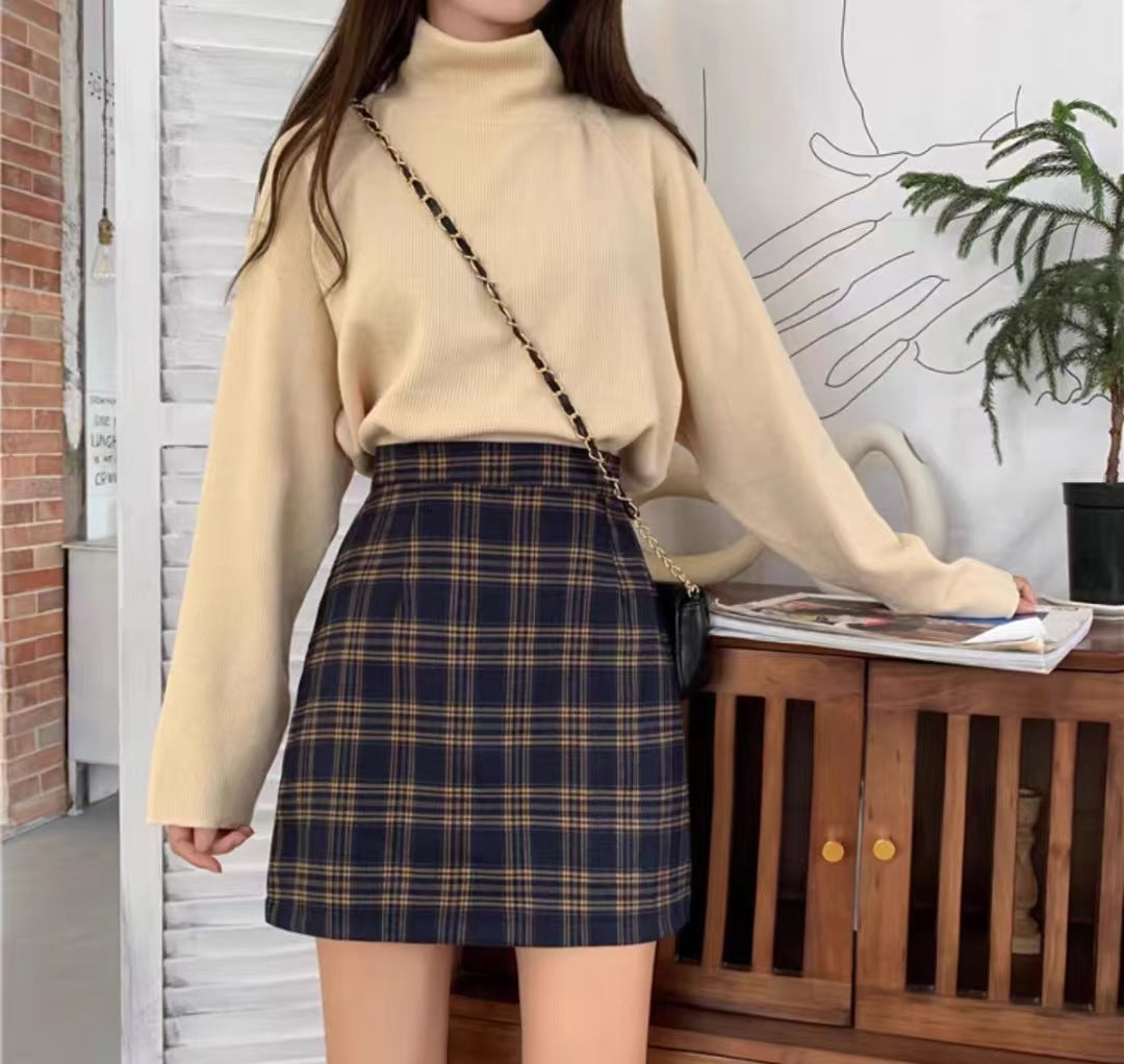 Checked Straight Skirt
