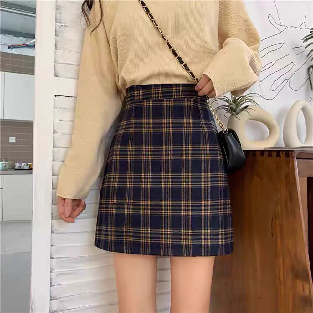 Checked Straight Skirt