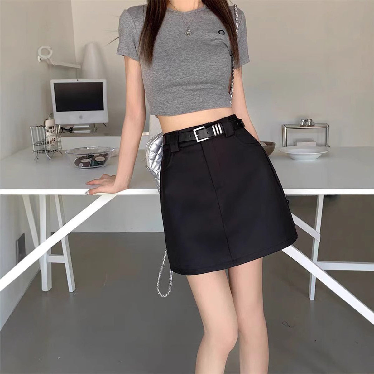 Solid Straight Skirt