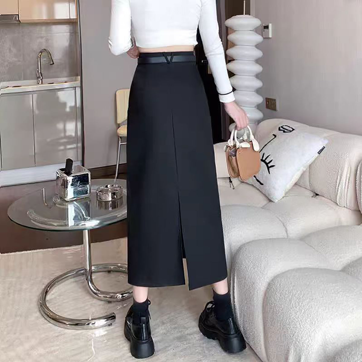 Solid Straight Skirt