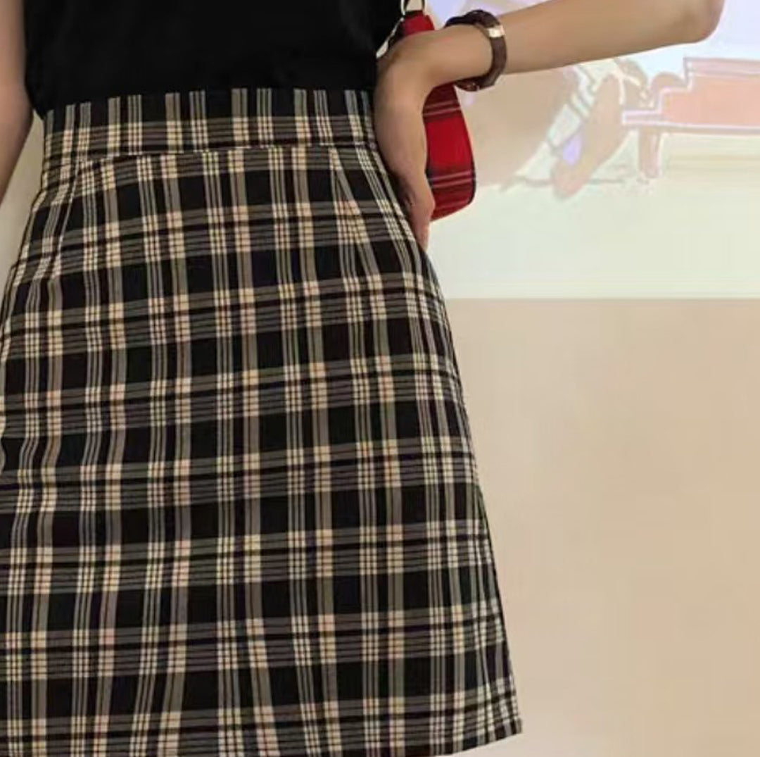 Checked Straight Skirt