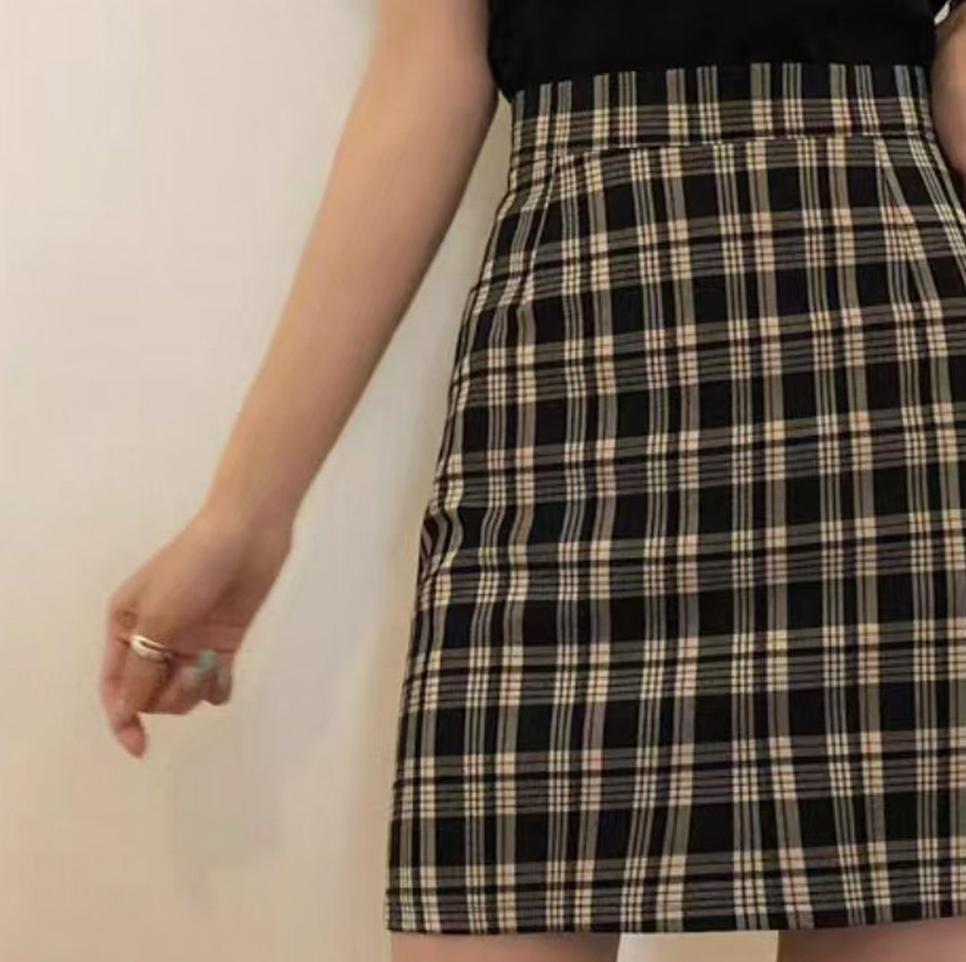 Checked Straight Skirt
