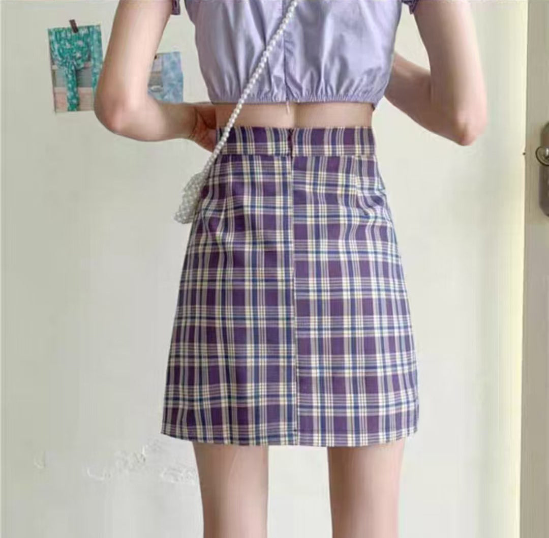 Checked Straight Skirt