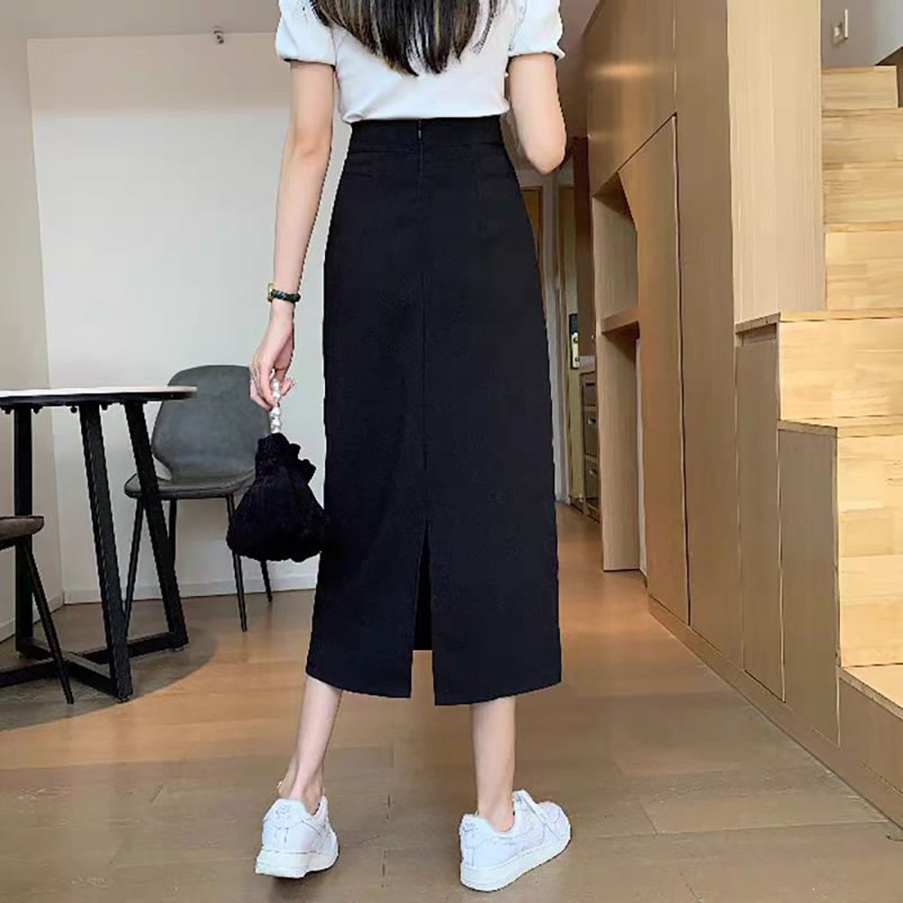 Solid Straight Skirt