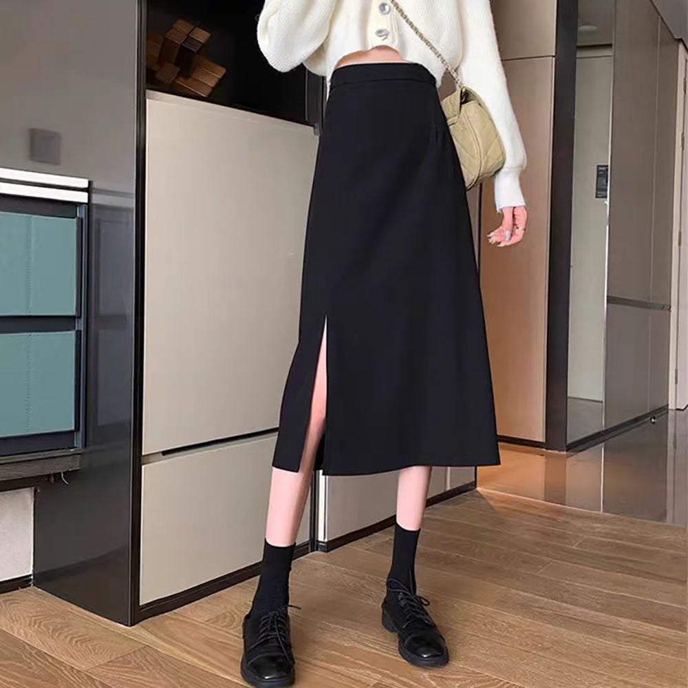 Solid Straight Skirt
