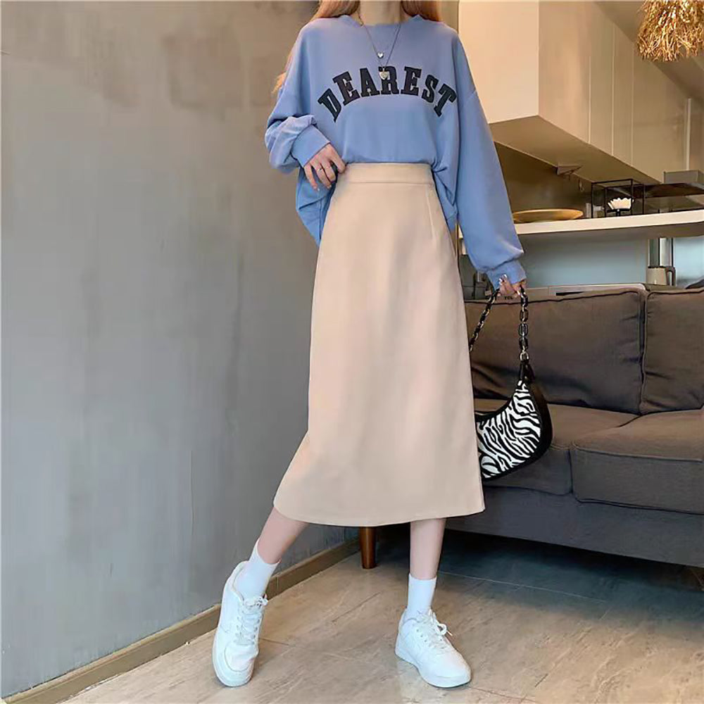 Solid Straight Skirt
