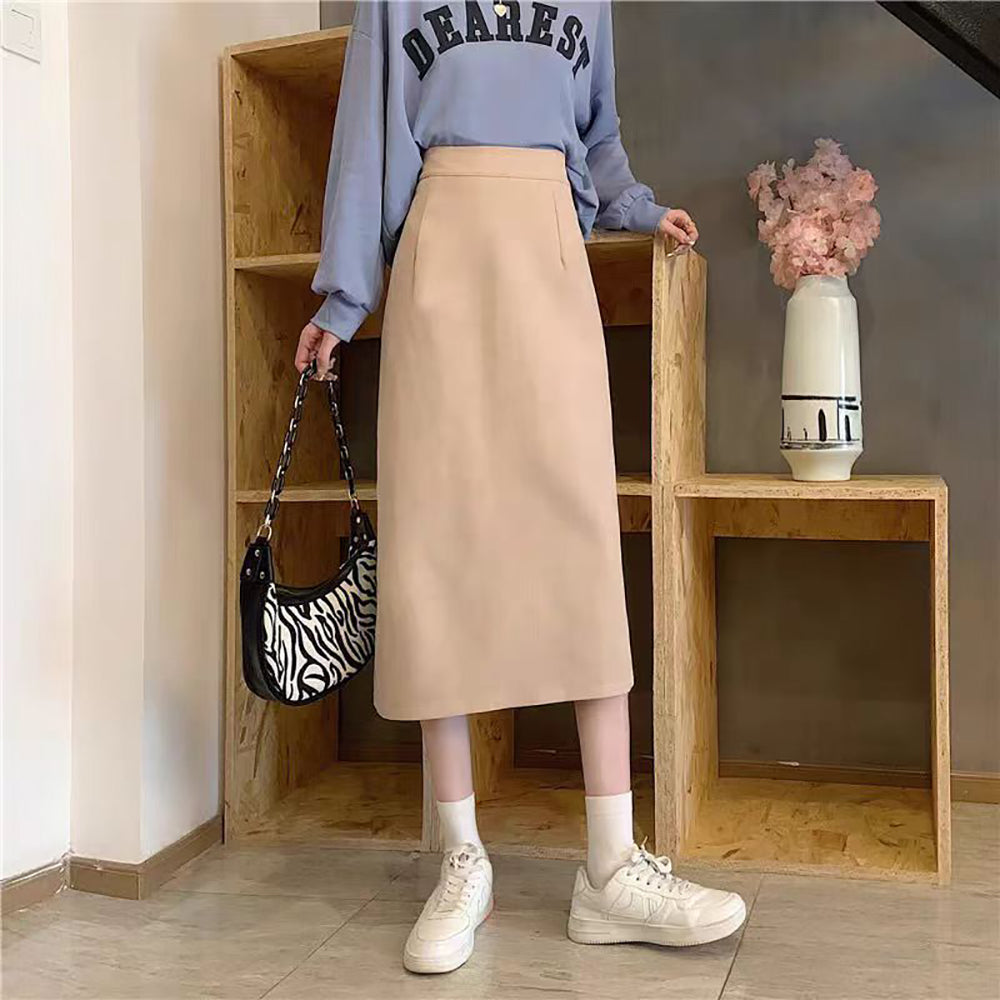 Solid Straight Skirt