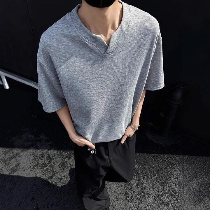 Notch Neck Raw Edge T-shirt