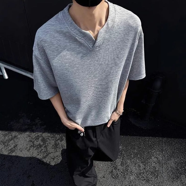 Notch Neck Raw Edge T-shirt