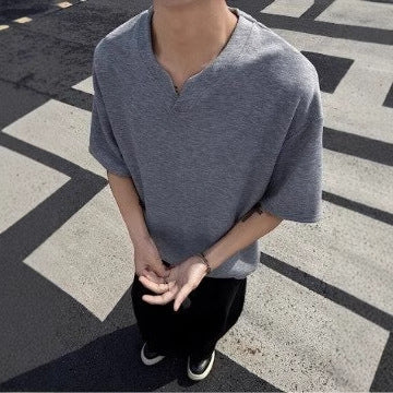 Notch Neck Raw Edge T-shirt