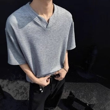 Notch Neck Raw Edge T-shirt
