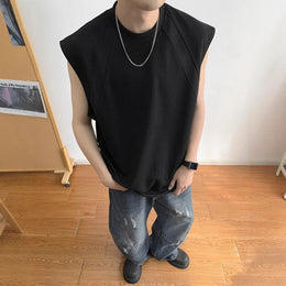 Cotton Round Neck Sleeveless Raw Edge T-shirt