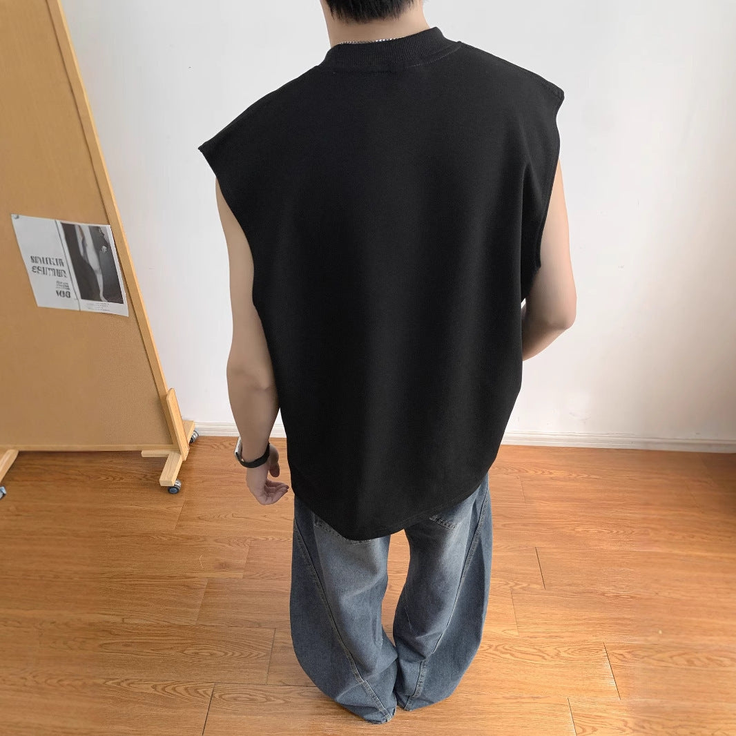 Cotton Round Neck Sleeveless Raw Edge T-shirt